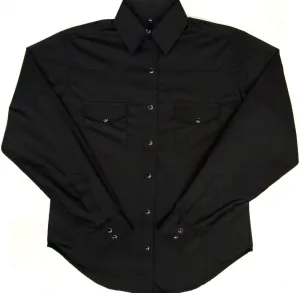 Women's Western Shirt: White Horse Solid Broadcloth Black