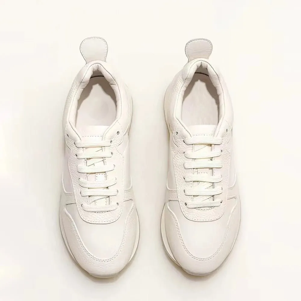 Women's White Genuine Leather Trim Shoes Heel Design Casual Platform  Sneakers
