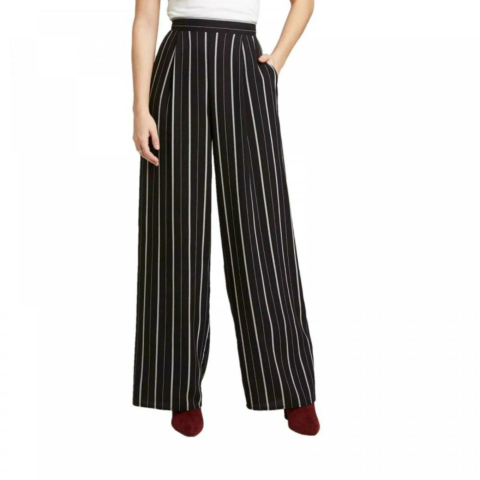 Xhilaration Women's Striped Mid Rise Wide Leg Palazzo Pants