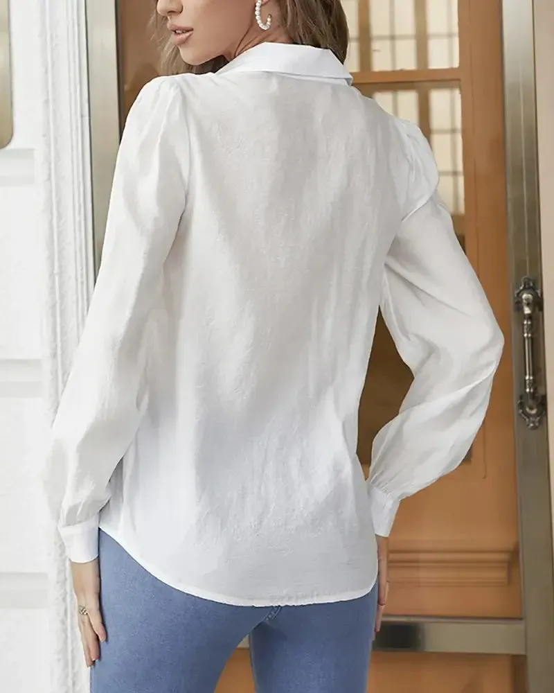 Xieyinshe - Lace Long Sleeve Button Down Shirt