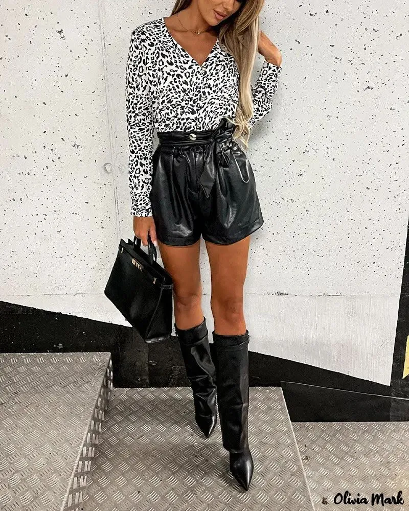 Xieyinshe - Leopard Print Long Sleeve Button Down Shirt