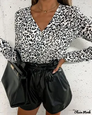 Xieyinshe - Leopard Print Long Sleeve Button Down Shirt