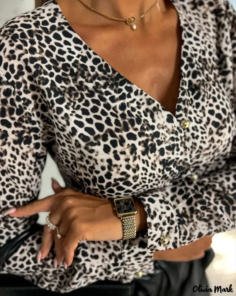 Xieyinshe - Leopard Print Long Sleeve Button Down Shirt