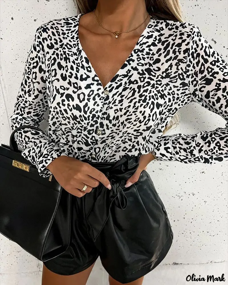 Xieyinshe - Leopard Print Long Sleeve Button Down Shirt