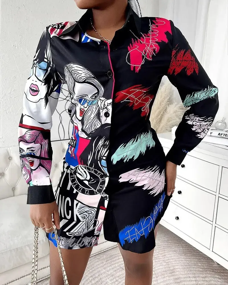 Xieyinshe - Letter Print Long Sleeve Button Down Shirt