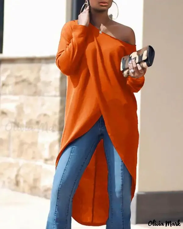 Xieyinshe - Long Sleeve Asymmetric Hem Top