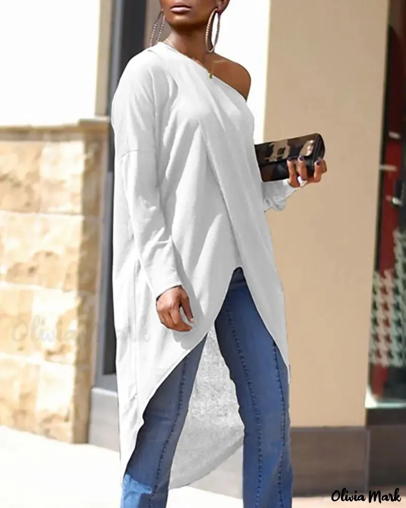 Xieyinshe - Long Sleeve Asymmetric Hem Top