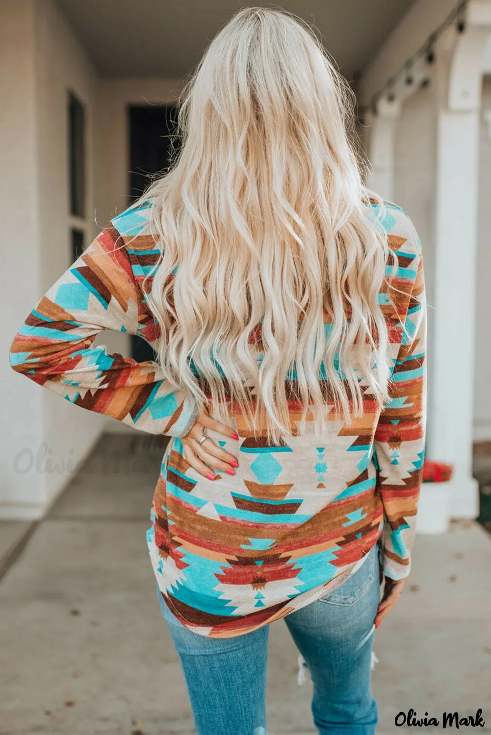 Xieyinshe - Multicolor Aztec Print Long Sleeve Shirt With Button Chest Pocket