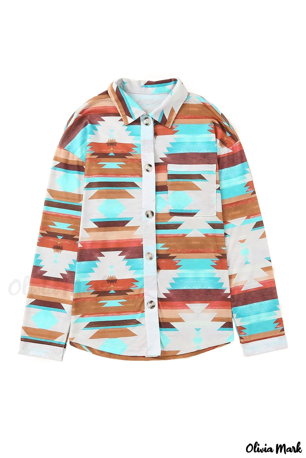 Xieyinshe - Multicolor Aztec Print Long Sleeve Shirt With Button Chest Pocket
