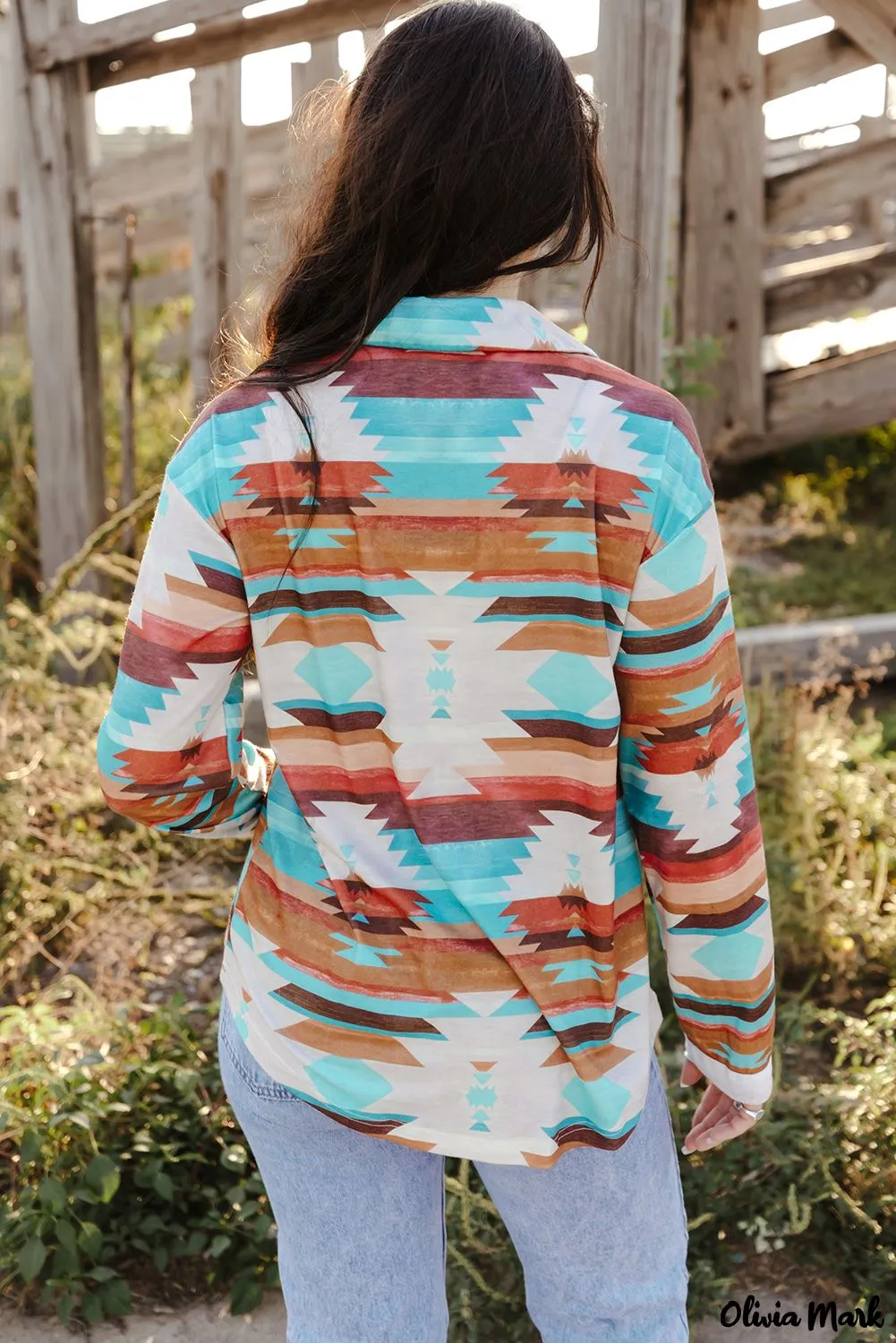 Xieyinshe - Multicolor Aztec Print Long Sleeve Shirt With Button Chest Pocket