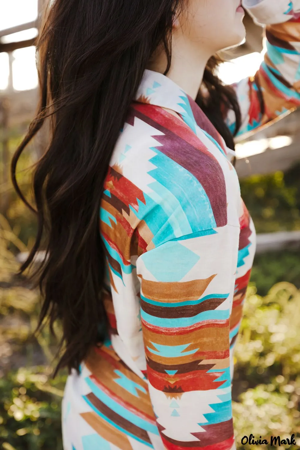Xieyinshe - Multicolor Aztec Print Long Sleeve Shirt With Button Chest Pocket