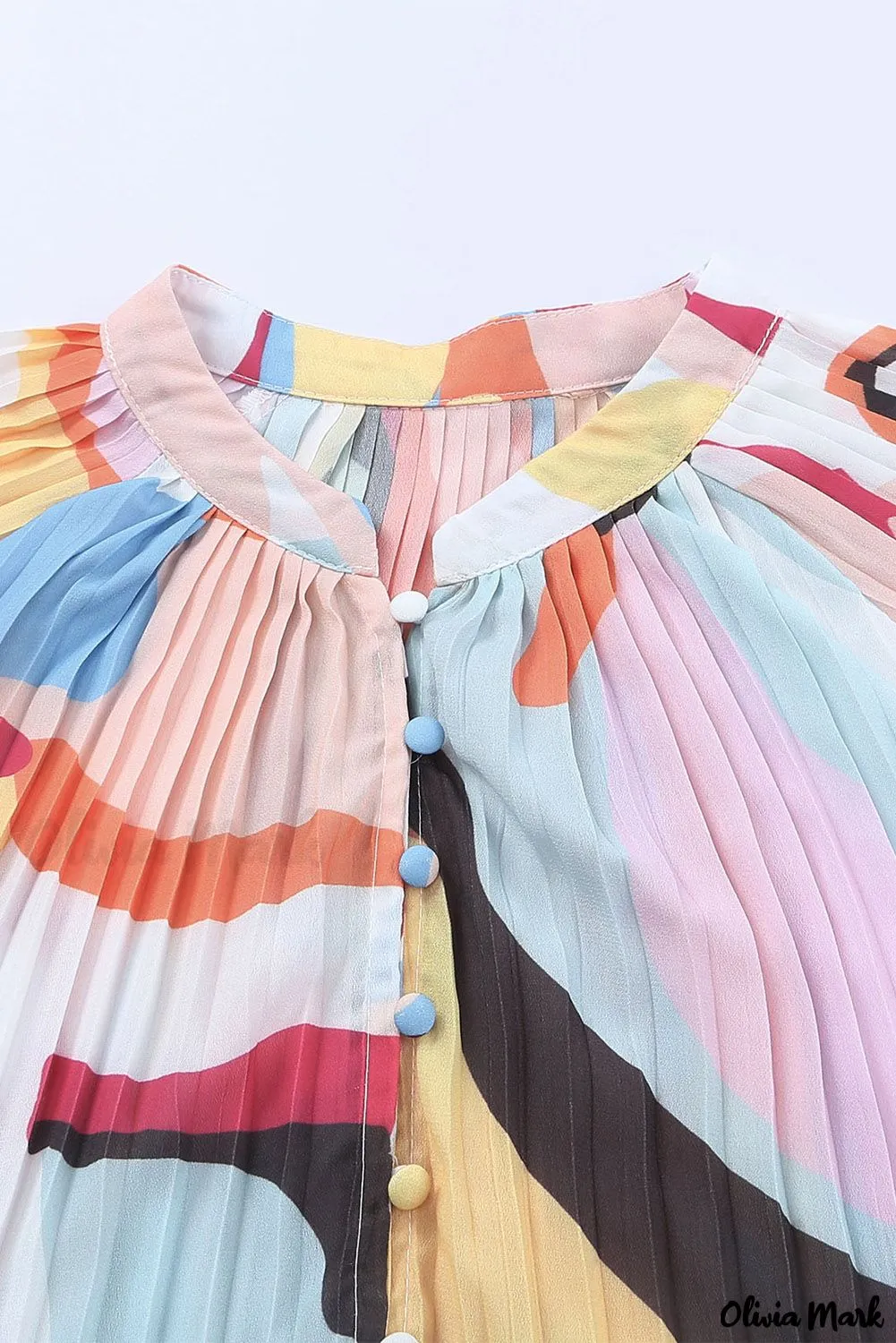 Xieyinshe - Multicolor Crinkle Long Sleeve Tropical Fish Skin Shirt