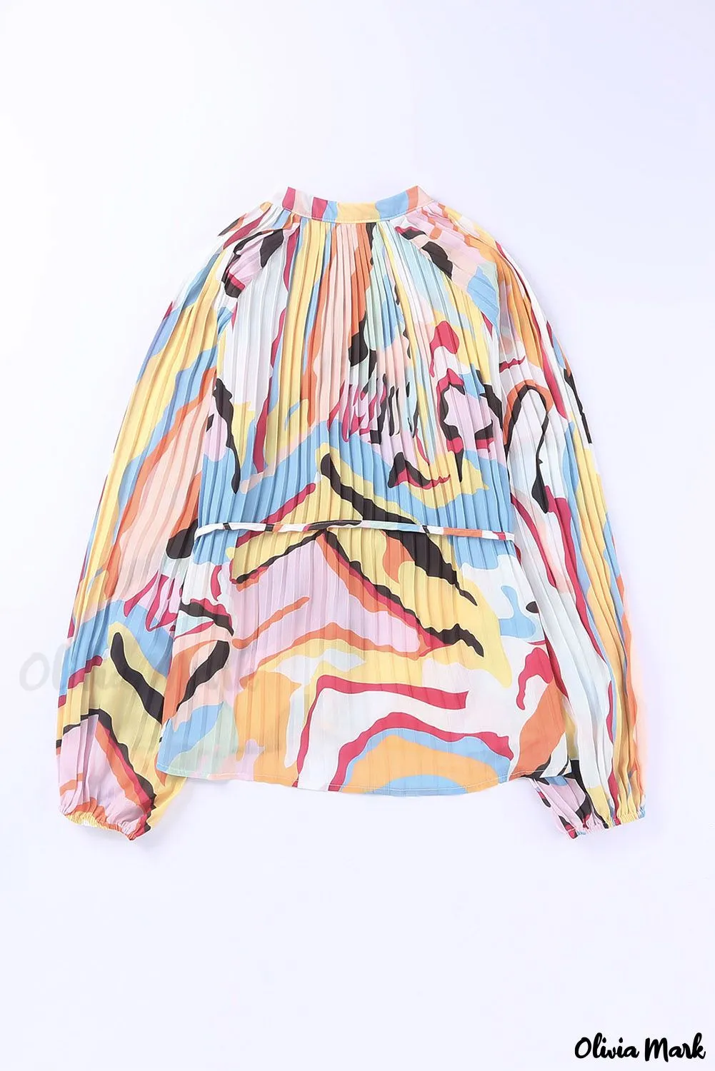 Xieyinshe - Multicolor Crinkle Long Sleeve Tropical Fish Skin Shirt