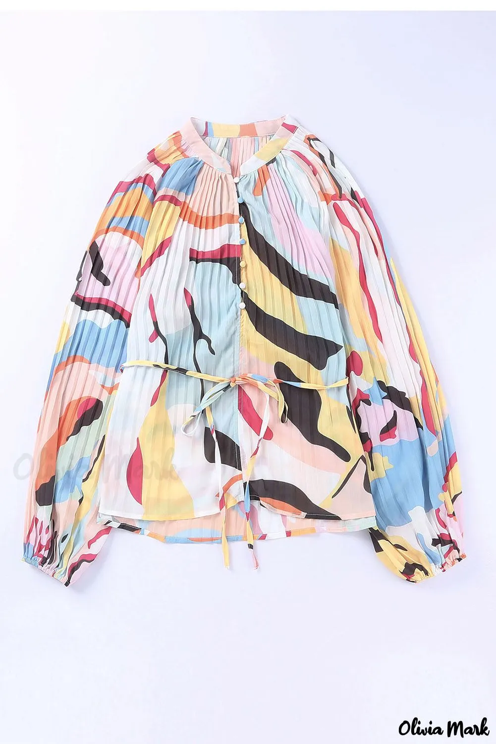 Xieyinshe - Multicolor Crinkle Long Sleeve Tropical Fish Skin Shirt