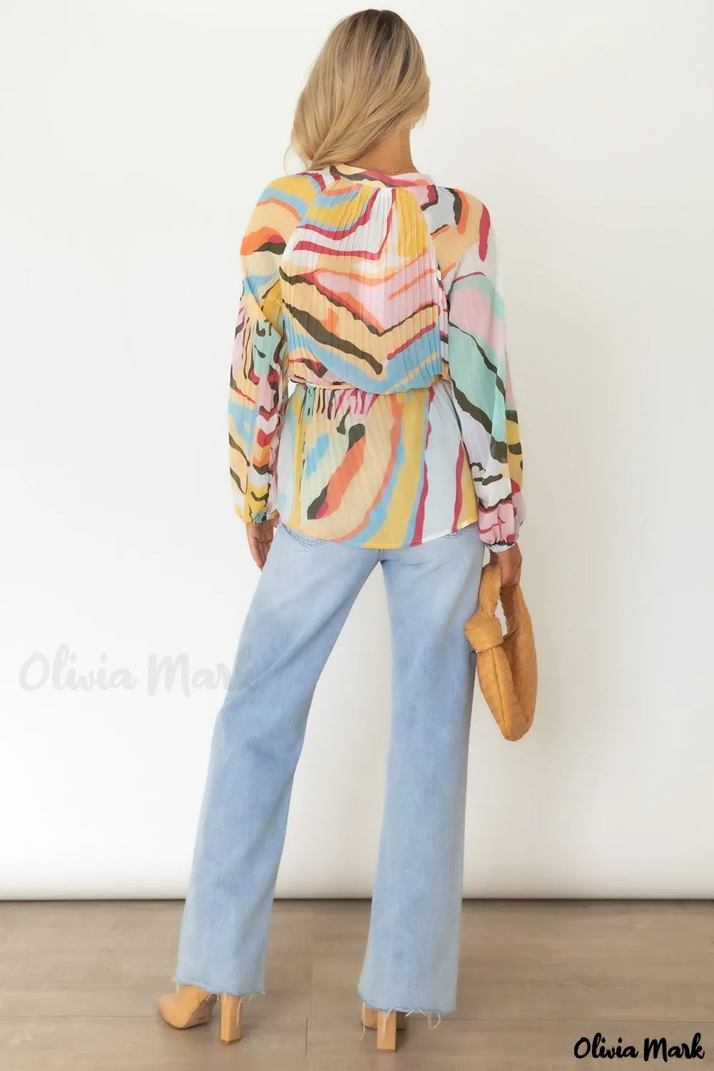 Xieyinshe - Multicolor Crinkle Long Sleeve Tropical Fish Skin Shirt