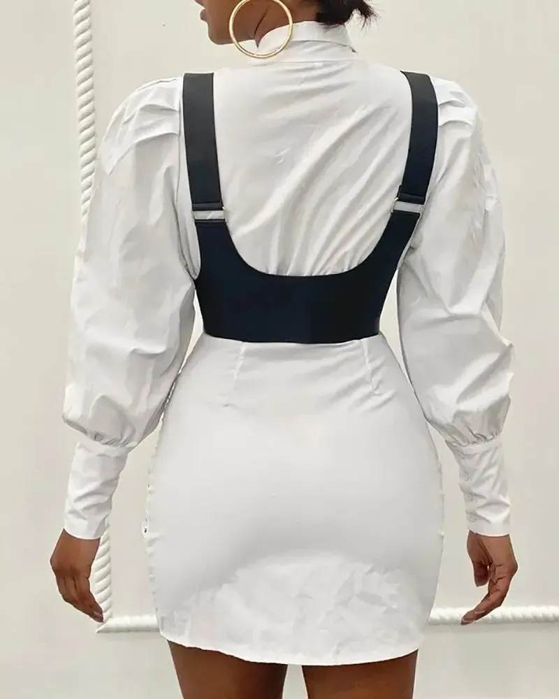 Xieyinshe - Shirred and buttoned long sleeve shirt with corset