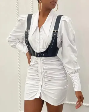 Xieyinshe - Shirred and buttoned long sleeve shirt with corset