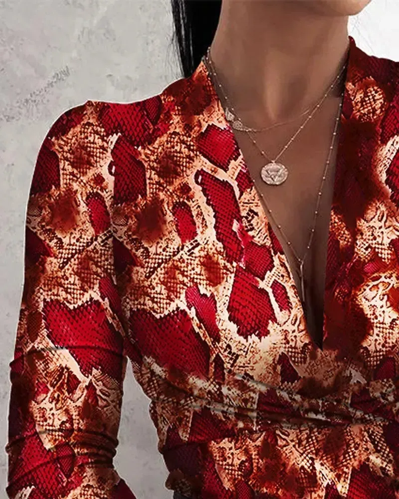 Xieyinshe - Snakeskin Print Long Sleeve Top