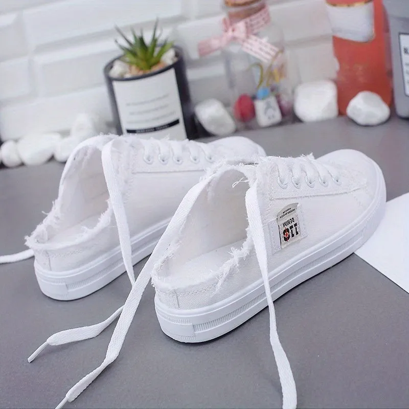 xieyinshe  Women's Simple Canvas Shoes, Casual Lace Up Outdoor Shoes, Women's Lightweight Mule Sneakers