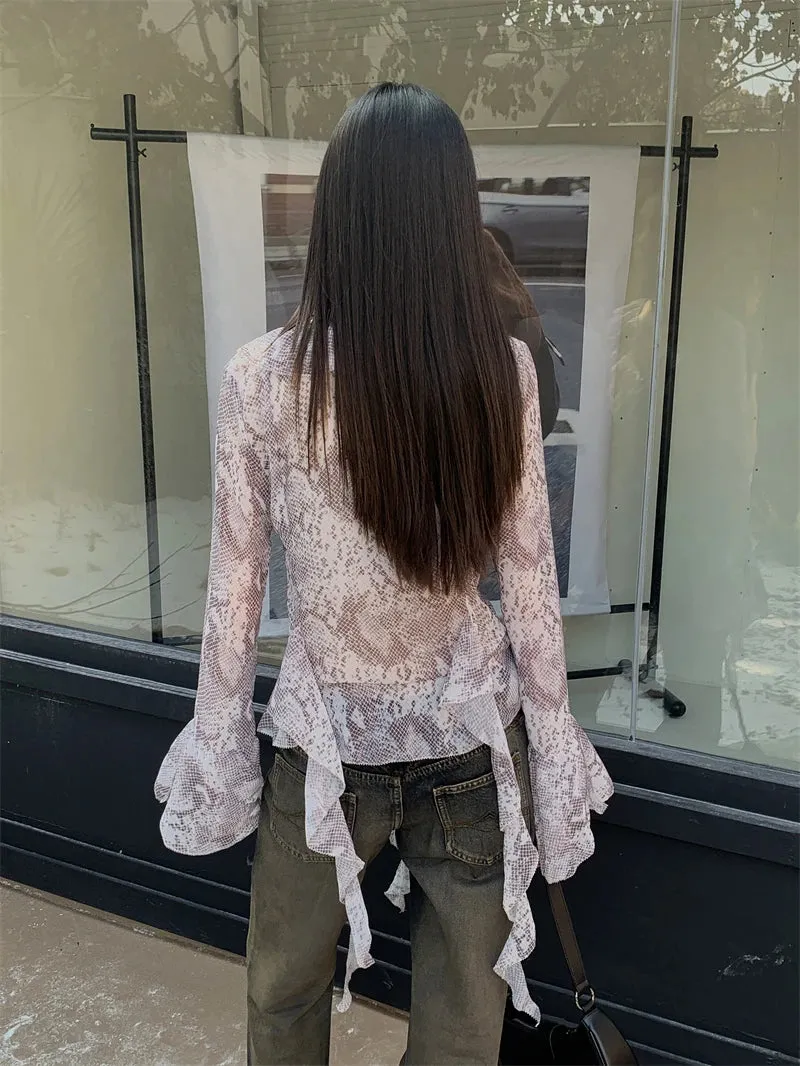 Y2K Snakeskin Ruffled Blouse