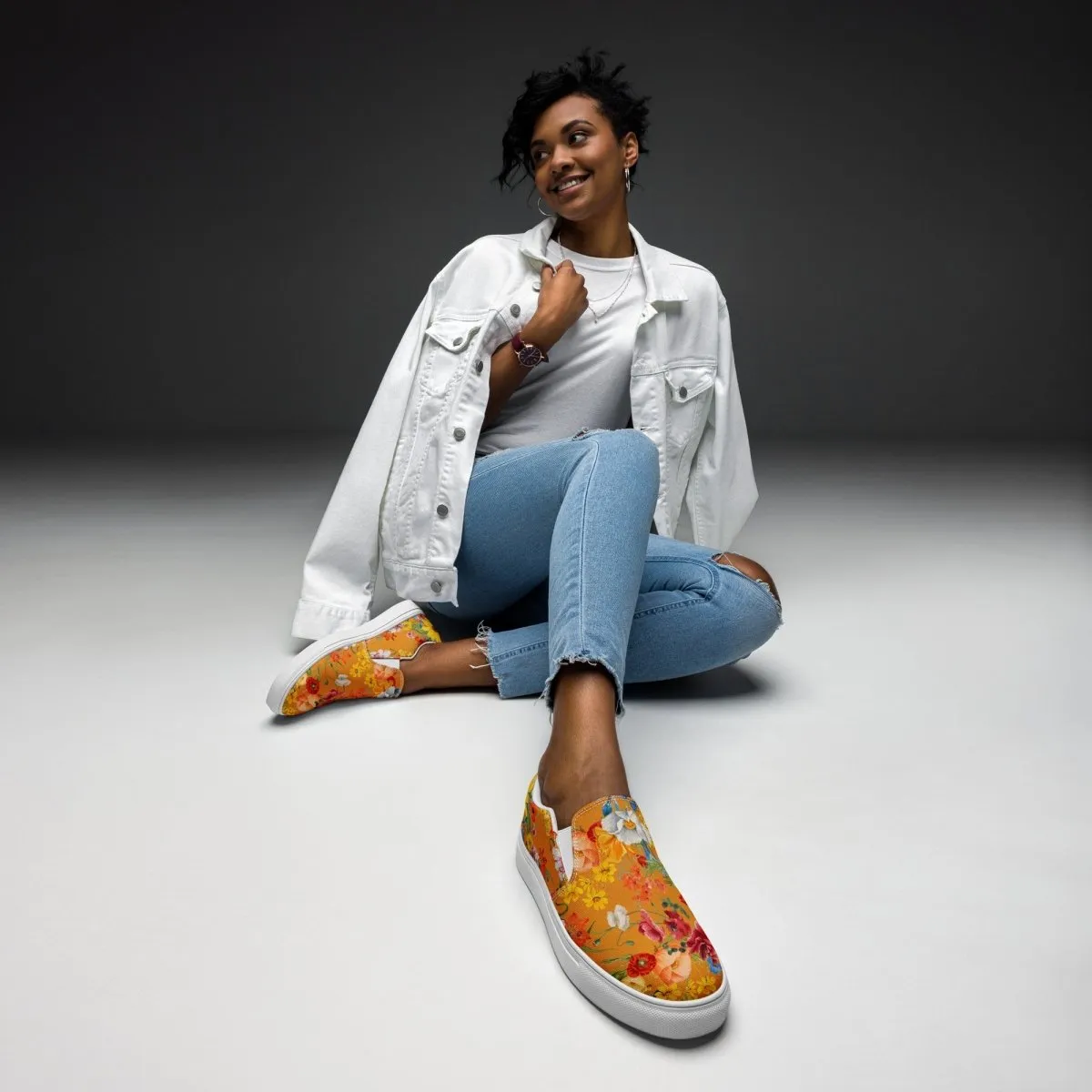 Yellow Floral Women’s Slip-On Shoes