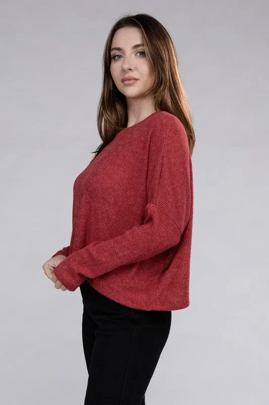 ZENANA Ribbed Dolman Long Sleeve Sweater