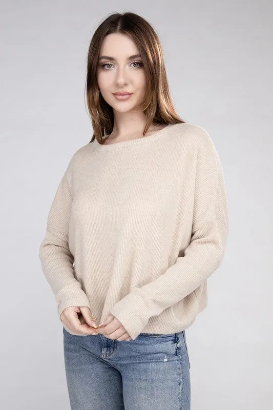 ZENANA Ribbed Dolman Long Sleeve Sweater