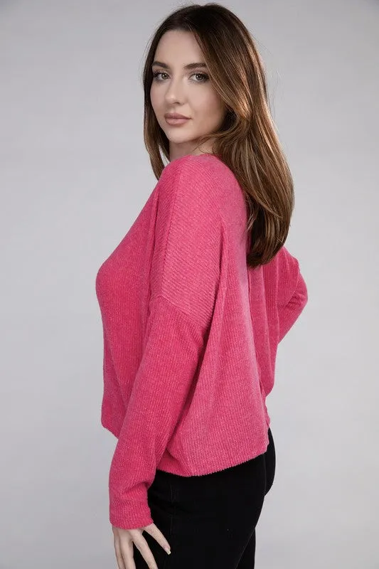 ZENANA Ribbed Dolman Long Sleeve Sweater