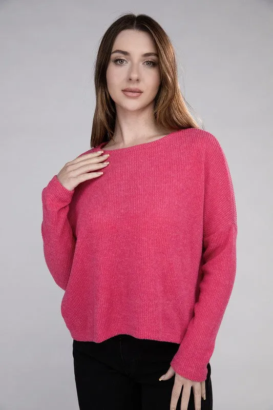 ZENANA Ribbed Dolman Long Sleeve Sweater