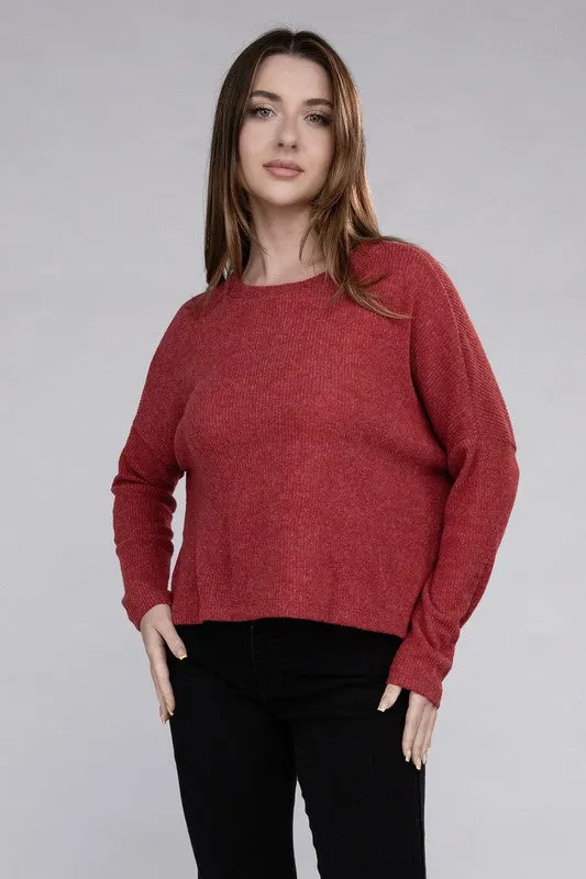 ZENANA Ribbed Dolman Long Sleeve Sweater