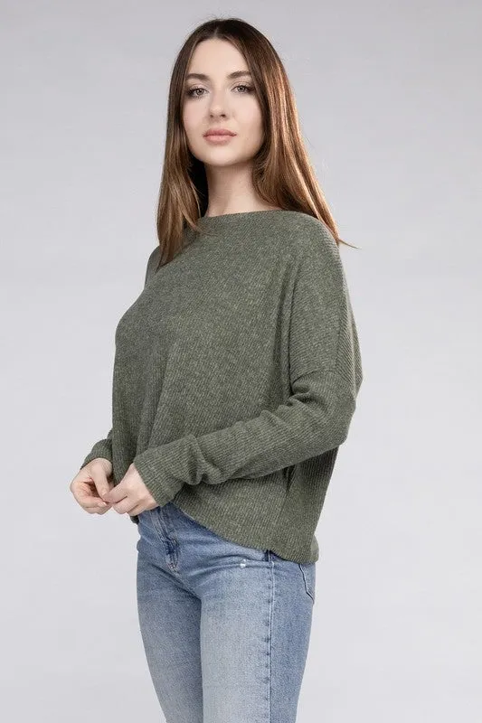 ZENANA Ribbed Dolman Long Sleeve Sweater