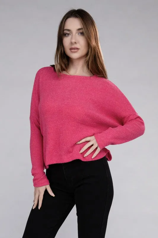 ZENANA Ribbed Dolman Long Sleeve Sweater